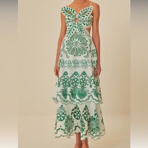FARM RIO Off-White Flower Richelieu Euroflax Premium Linen Midi Dress